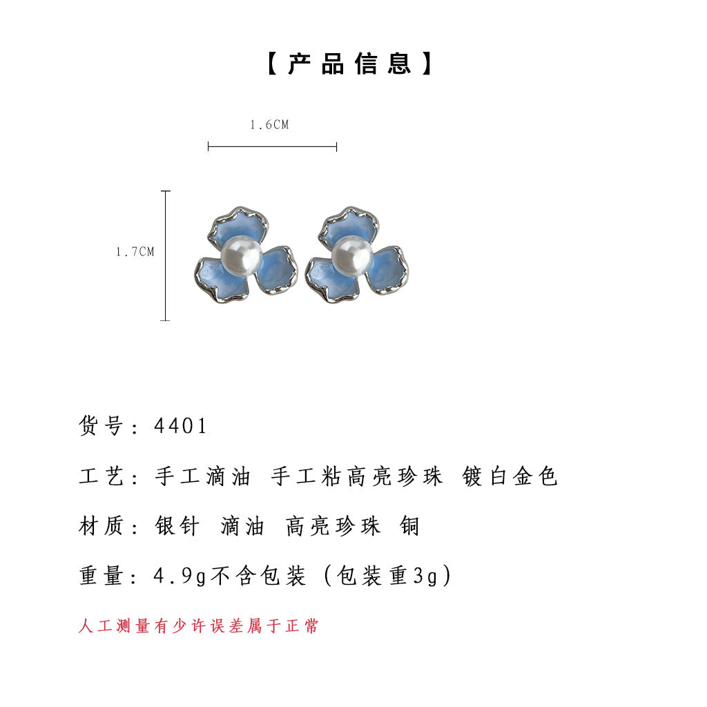 C廠【4401】鳶尾花森系清新甜美立體漸層淺藍色銀針花朵耳環耳飾耳環 24.06-4