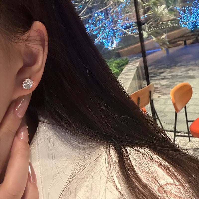 F廠【DQ10286E】S925純銀四爪鴿子蛋耳環女精緻高級感橢圓形鋯石百搭幾何耳飾潮 25.07-1