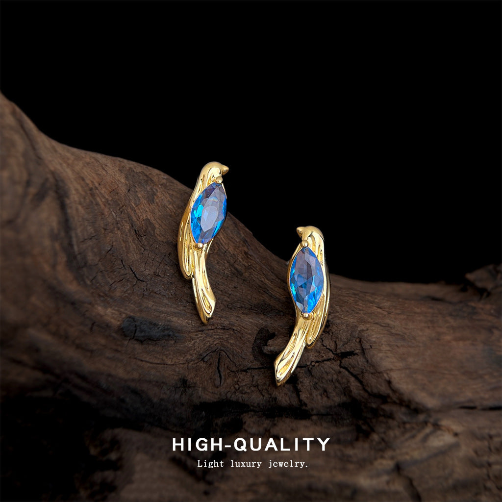 A廠【7154】原創藝術鳥鑲嵌鋯石個性小眾設計創意925銀針新款耳環耳環女
 25.11-4