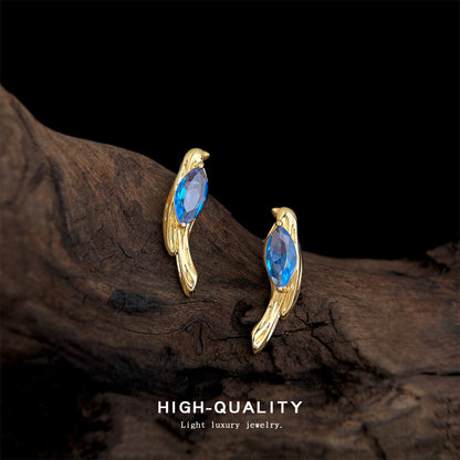 A廠【7154】原創藝術鳥鑲嵌鋯石個性小眾設計創意925銀針新款耳環耳環女
 25.11-4