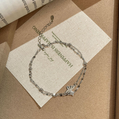 F廠【DQ0298S】S925純銀精緻雙層蝴蝶手鍊女輕奢高級感小清新手飾品
 25.09-1