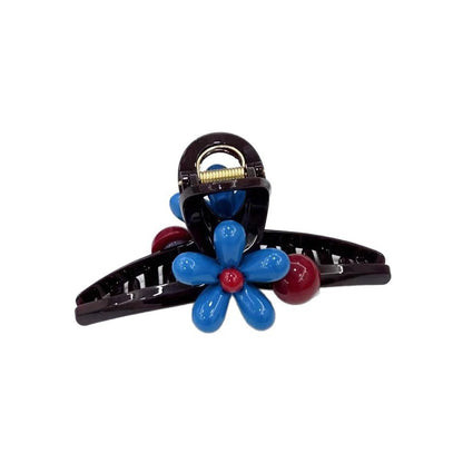 C廠【X82】藍色花朵紅珠抓夾女2026新款頭發鯊魚夾獨特盤髮夾高級感漂亮髮飾
 26.04-3