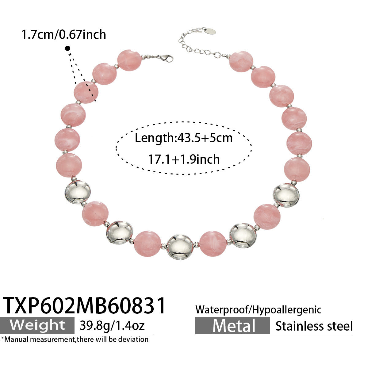 B廠【TXP602】跨境時尚復古鈦鋼樹脂圓珠女個性設計感氣質手鍊鎖骨鏈套裝 26.09-1