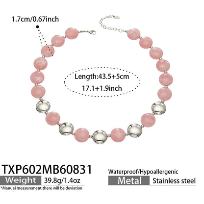 B廠【TXP602】跨境時尚復古鈦鋼樹脂圓珠女個性設計感氣質手鍊鎖骨鏈套裝 26.09-1
