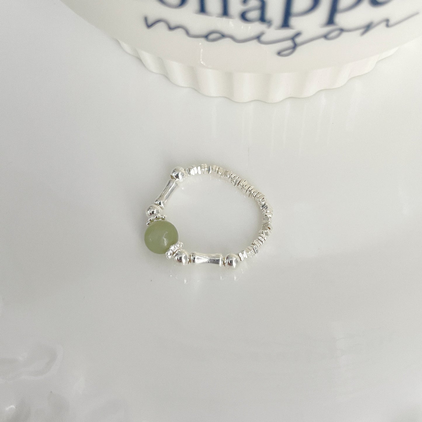 F廠【DQ8037R】S925純銀新中式和田玉碎銀子戒指女輕奢高級感仿珍珠疊戴指環 25.05-5