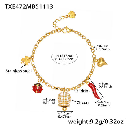B廠【TXP472】 5A鋯石小辣椒鈴鐺滿鑽DIY多吊墜項鍊手鍊 不鏽鋼百搭首飾
 25.11-3