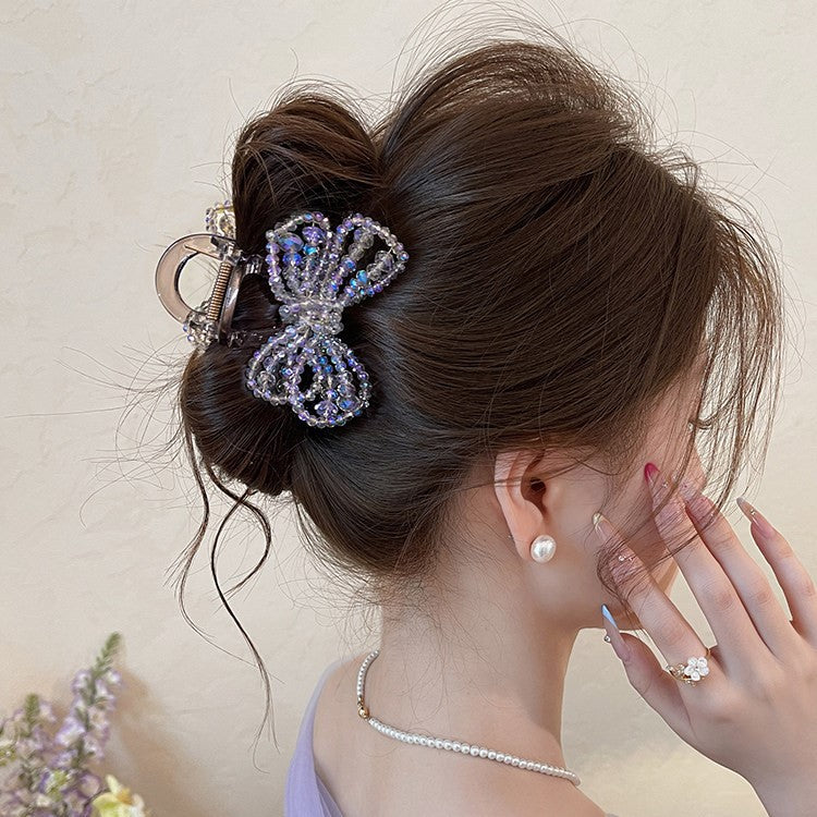 C廠【X120】幻彩串珠抓夾女蝴蝶結鯊魚夾子高級感氣質盤髮夾甜美頭飾2026新款
 26.04-3