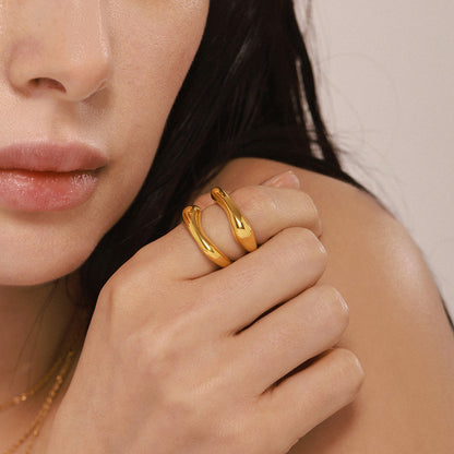 B廠【A114】ins跨境不鏽鋼材質幾何不規則戒指女鍍18k金不掉色指環 25.03-1