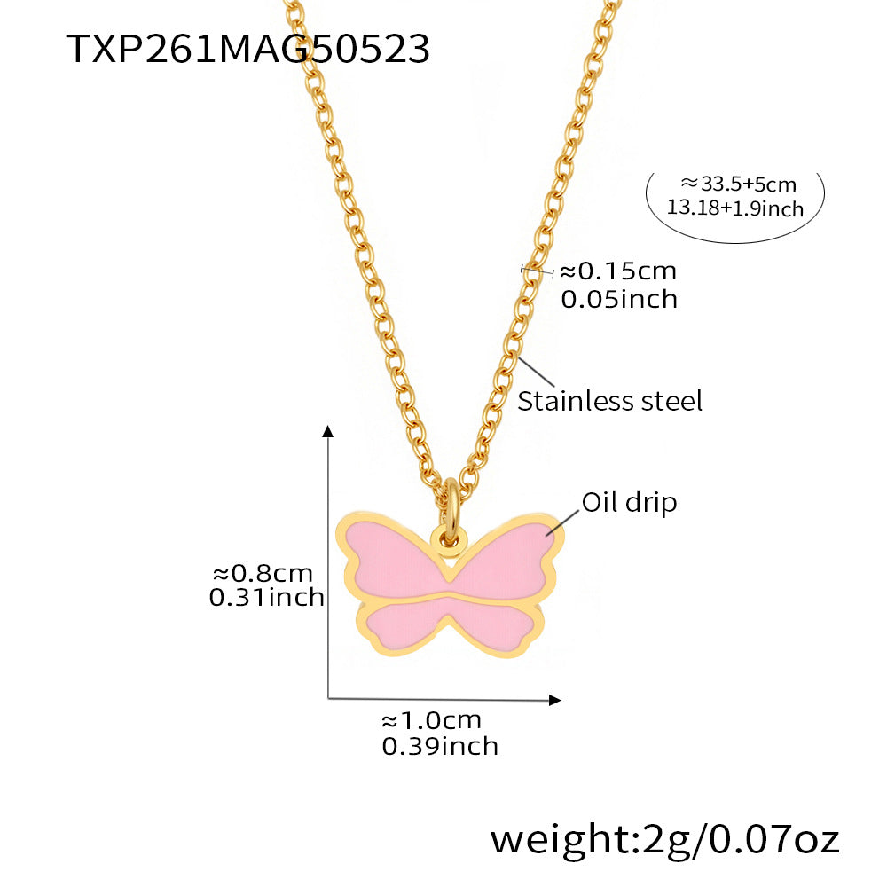 B廠【TXP261】ins小眾可愛蝴蝶滴油手鍊項鍊兒童飾品套裝不銹鋼鍍18k真金 25.05-5