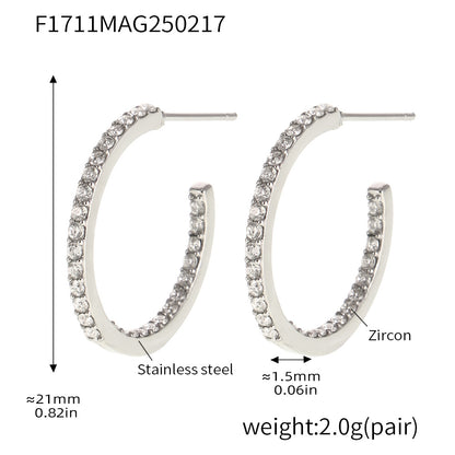 B廠【F1711】法式精細款INS風鈦鋼鑲嵌鋯石耳環女時尚輕奢簡約耳飾 25.02-3