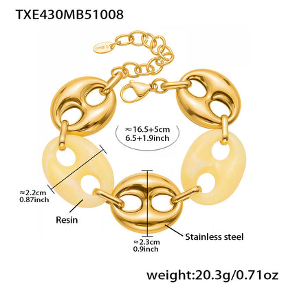 B廠【TXP430】不銹鋼豬鼻子樹脂項鍊多色時尚手工鍊鍍18k金項鍊手鍊耳環
 25.10-3