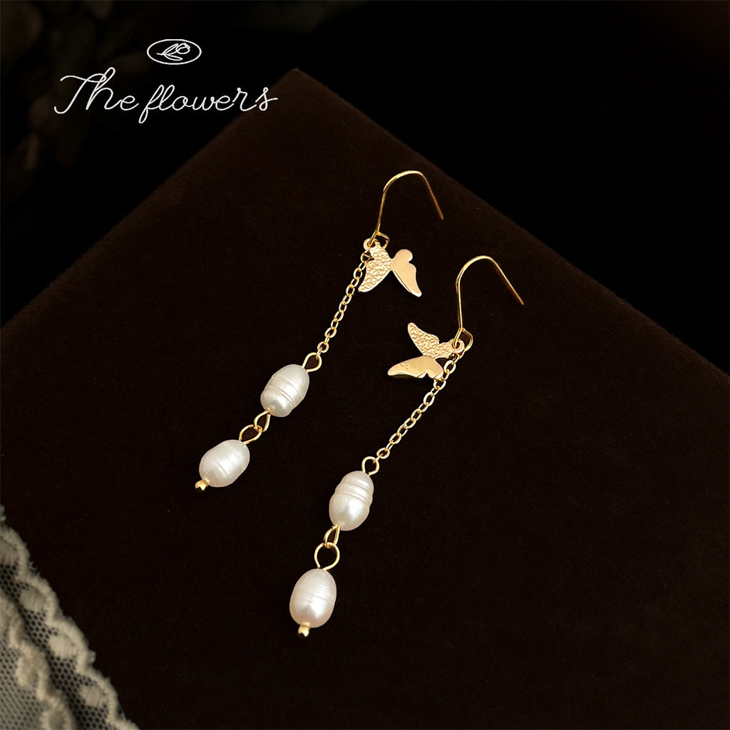 C廠【6501】天然淡水珍珠長蝴蝶流蘇耳環時尚輕奢風手工設計師耳飾飾品
 25.11-1