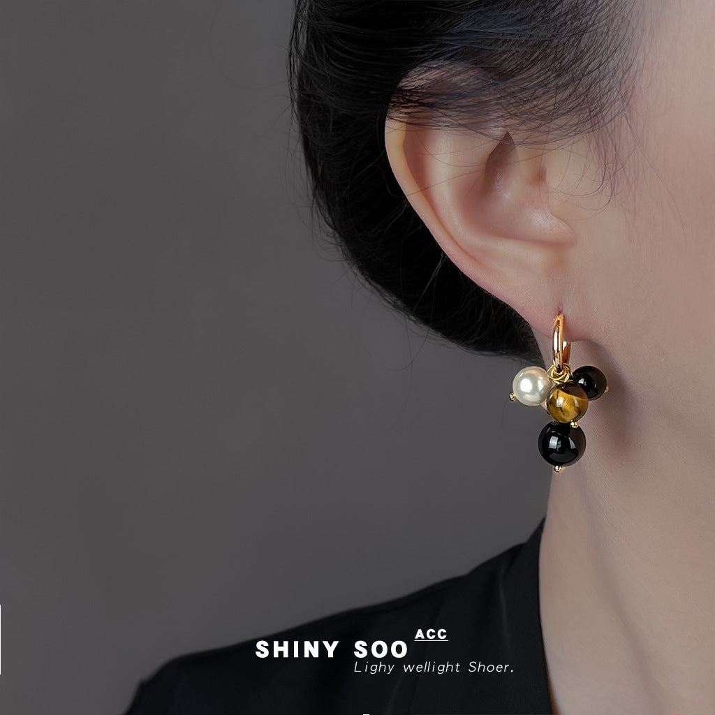 A廠【6464】虎眼石重工質感幾何圓形文藝復古美拉德風新款手工耳環耳環女
 25.10-3