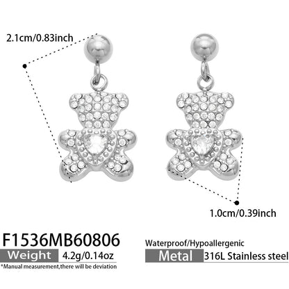 B廠【F1536】歐美高級感小熊鋯石耳環不鏽鋼鍍18k金 輕奢飾品女甜美風耳環
 26.08-2