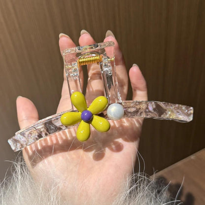 C廠【X531】黃綠色花朵抓夾女高級感鯊魚夾2026新款高品質後腦勺盤髮夾髮飾 26.07-1「C廠-單筆結帳需滿，NT$500出貨(不含運費)」