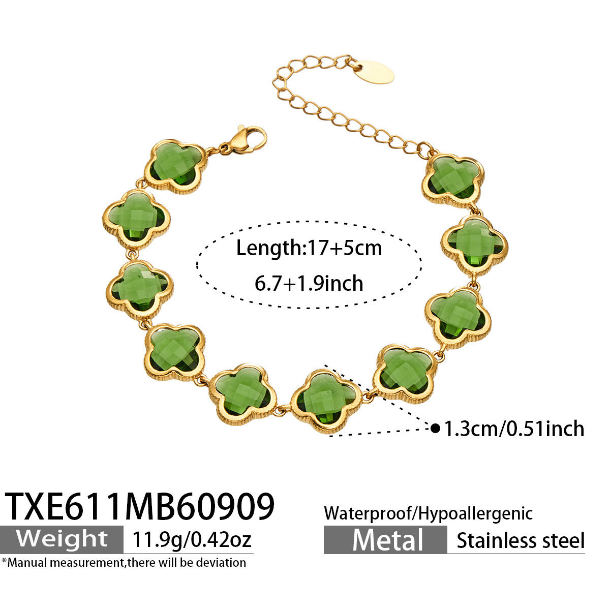 B廠【TXP611】謎麗港風顯貴四葉花不鏽鋼鍍金紅玻璃簡約小眾項鍊手鍊耳飾飾品女
 26.09-3