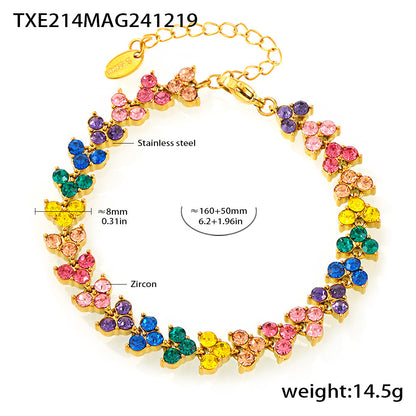 B廠【TXP214】超閃多巴胺鋯石手工鑲嵌不銹鋼PVD鍍18K金項鍊手鍊精緻套裝 25.01-2