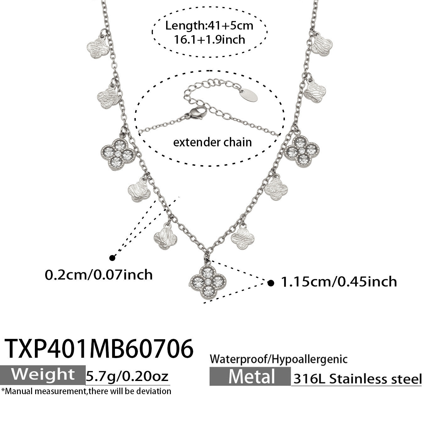 B廠【TXP381】跨境歐美風不鏽鋼超閃滿鋯四葉花多配件DIY手鍊鎖骨鏈飾品女套裝 26.07-2