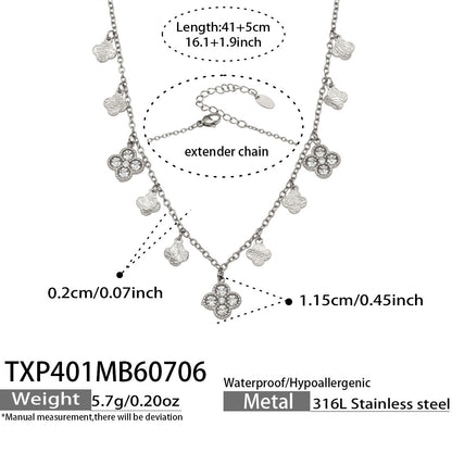 B廠【TXP381】跨境歐美風不鏽鋼超閃滿鋯四葉花多配件DIY手鍊鎖骨鏈飾品女套裝 26.07-2