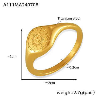 B廠【A111】時尚跨國太陽花造型鈦鋼戒指個性鍍18真k金簡約氣質指環飾品 24.07-2