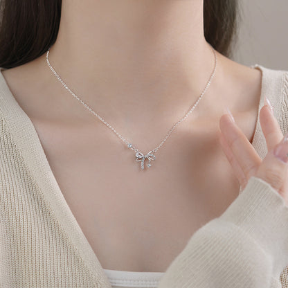 D廠【YC0648N】S999足銀蝴蝶結項鍊小眾高級感甜美在逃公主精緻鎖骨鏈 25.03-3