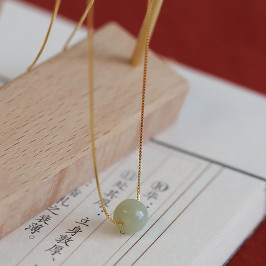 E廠【DQ0228N】路路通與田玉單珠項鍊女純銀s925銀時尚簡約鎖骨鏈新中式首飾
 26.01-1