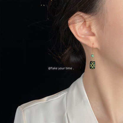 A廠【6445】新中式捷克琉璃手工耳環女文藝復古新款耳環長款幾何飾品 25.07-3