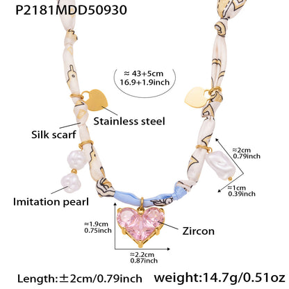 B廠【P2181】 diy絲巾項鍊 虎眼石仿珍珠頸鍊 小眾設計感打結布條飾品
 25.10-2