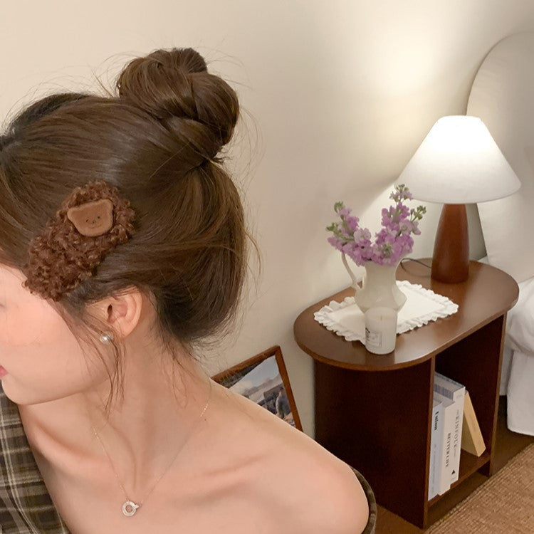 C廠【B27-6】韓國可愛羊羔毛小熊髮夾瀏海夾bb夾頭飾女甜美減齡側邊夾髮卡髮飾
 25.12-3「C廠-單筆結帳需滿，NT$500出貨(不含運費)」