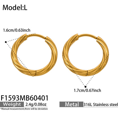 B廠【F1593】亞馬遜熱賣不鏽鋼鍍18k金扭紋耳圈小眾高級感輕奢耳飾不掉色
 26.04-3