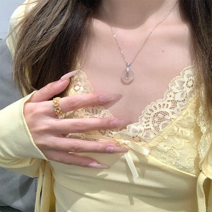 E廠【DQ0267N】S925純銀輕奢白玉髓平安扣項鍊女小眾高級感甜甜圈吊墜鎖骨鏈 25.06-3