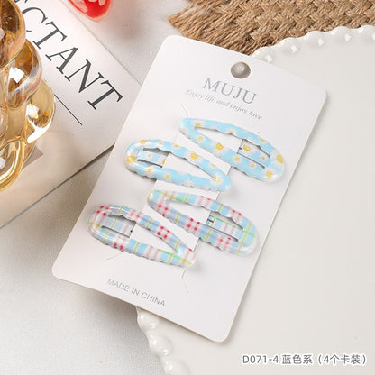 C廠【D071】4個卡裝髮夾髮卡印花多彩波浪BB夾髮飾甜美側邊瀏海夾 25.07-1「C廠-單筆結帳需滿，NT$500出貨(不含運費)」