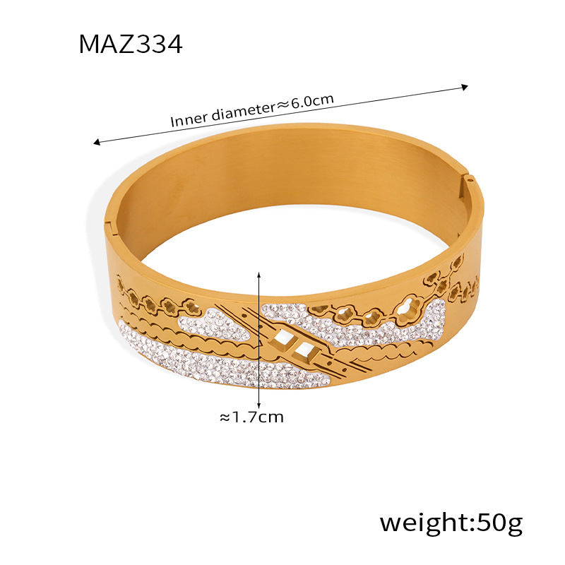 B廠【Z334】國風宮廷個性獨特小眾飾品女鏤空花朵鏈條鈦鋼不規則鑲鑽設計手鐲設計手鐲 24.03-1