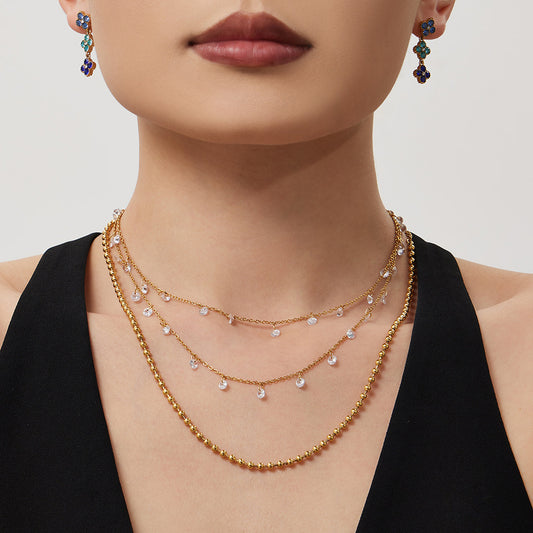 B廠【TXP542】歐美跨境小眾流蘇設計5A鋯石超閃鎖骨項鍊手鍊套裝不銹鋼鍍18k金
 26.01-2