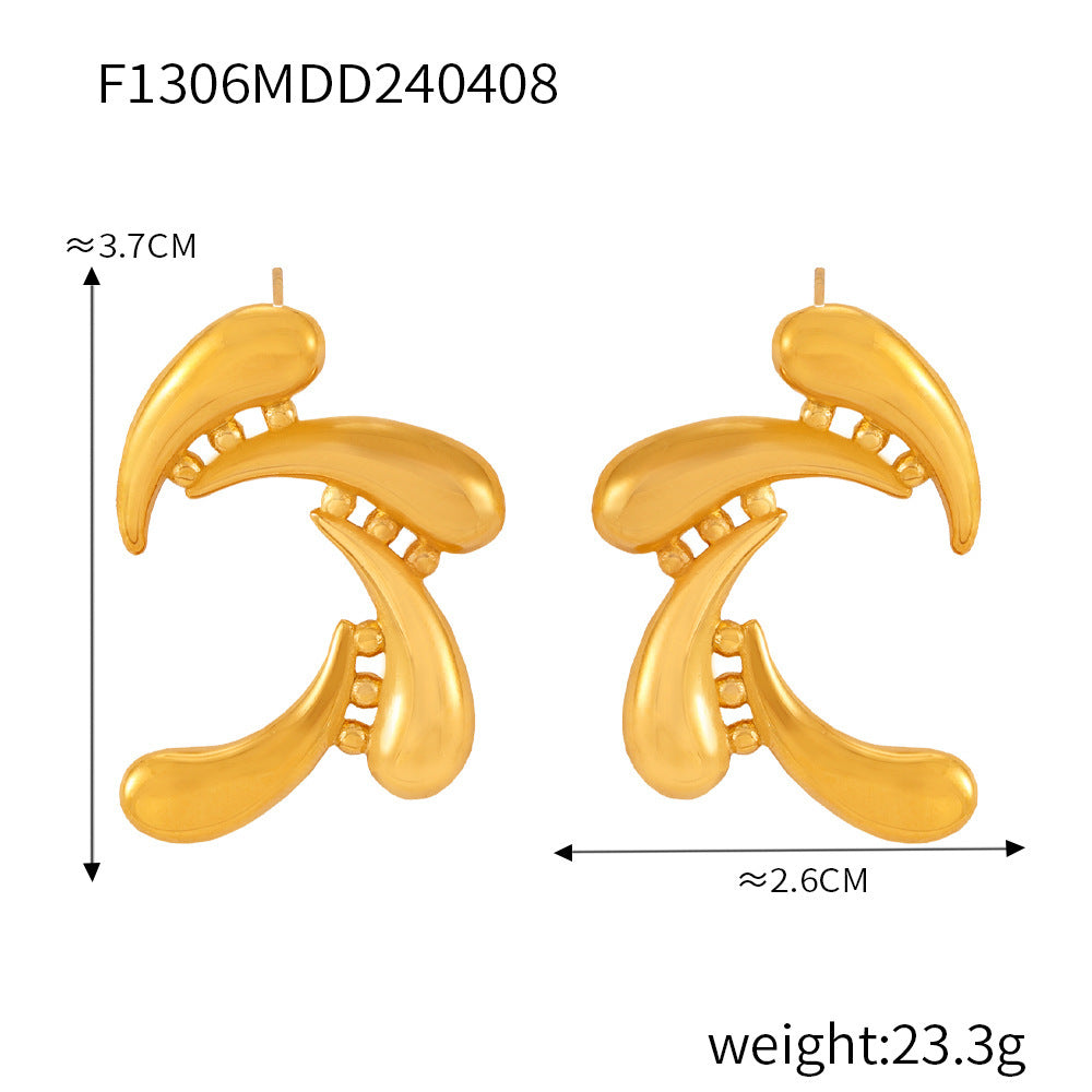 B廠【F1305-9】歐美幾何仿珍珠紋理鈦鋼鑄造耳環飾品百搭新款鍍18k真金保色套裝 24.04-3