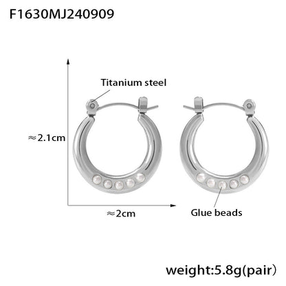 B廠【F1630】歐美ins風幾何環形仿珍珠開口耳圈鈦鋼鍍18K金優雅輕奢不掉色耳環 24.09-3