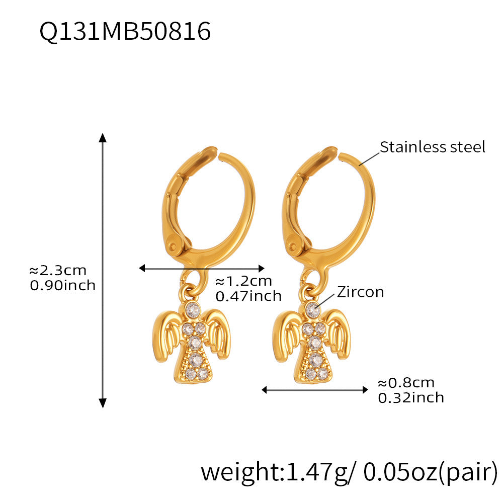 B廠【Q125】歐美飾品不鏽鋼扇形蝴蝶鑲鑽鋯石素圈耳環鍍18k真金不掉色 25.08-5