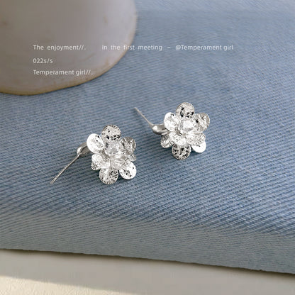 A廠【6338】清冷感微鑲鋯石925銀針時尚簡約花朵耳飾女 通勤百搭新款爆款耳環 25.06-4