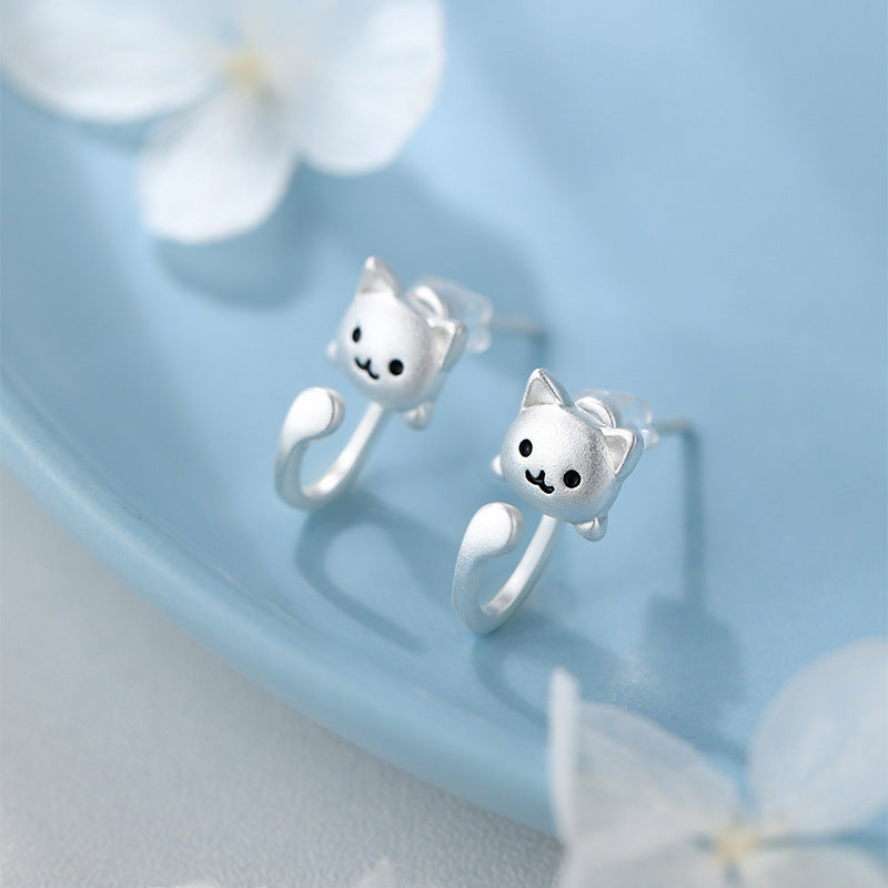 F廠【XDQ11602E】S999純銀精緻可愛小貓耳環女高級感後掛式卡通小貓耳環耳飾潮
 25.11-1