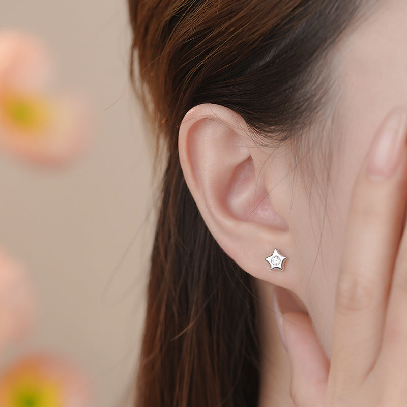 E廠【YC3484E】S999足銀星星鋯石耳環小巧精緻創意簡約甜美睡覺免摘耳飾
 25.10-5