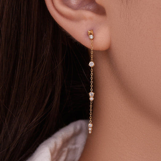 B廠【F932】不鏽鋼流蘇鋯石耳環鍍18k真金chic風歐美時尚輕奢百搭耳飾
 25.11-2