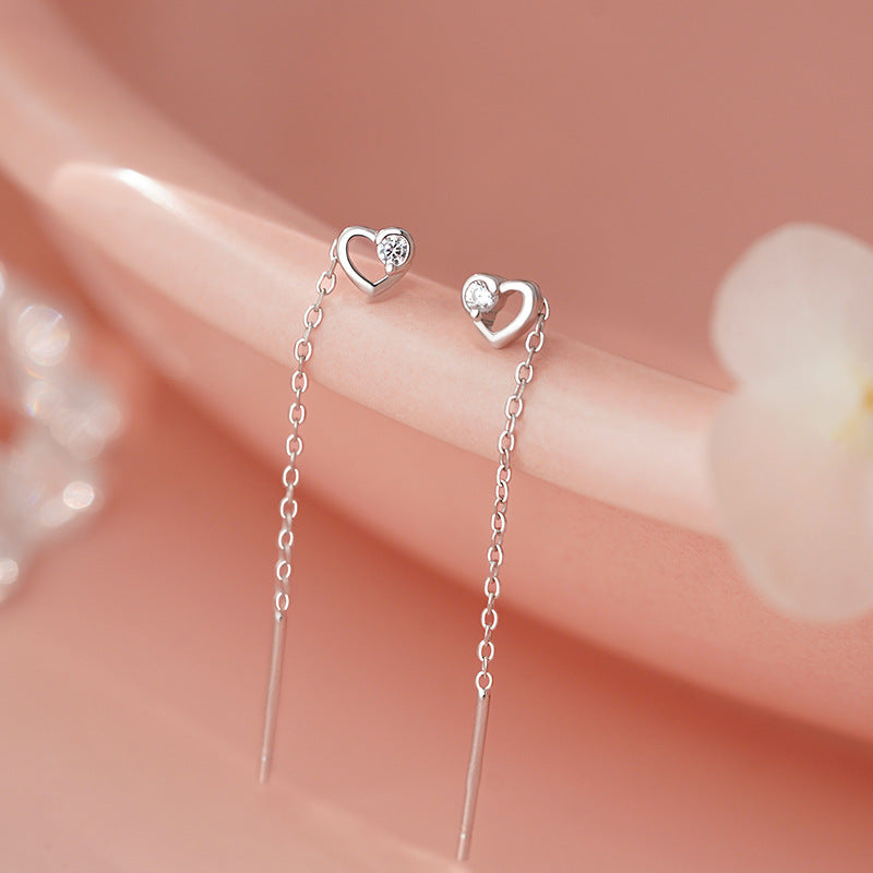 E廠【YC2766E】純銀S925簡約愛心鋯石耳線女輕奢甜美高級百搭氣質小清新耳墜
 25.11-1