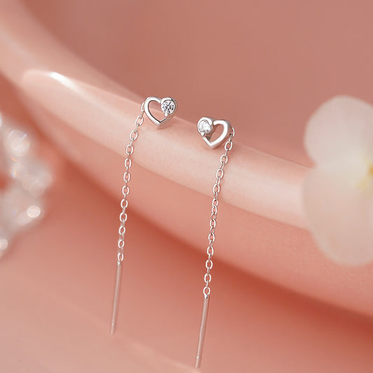 E廠【YC2766E】純銀S925簡約愛心鋯石耳線女輕奢甜美高級百搭氣質小清新耳墜
 25.11-1