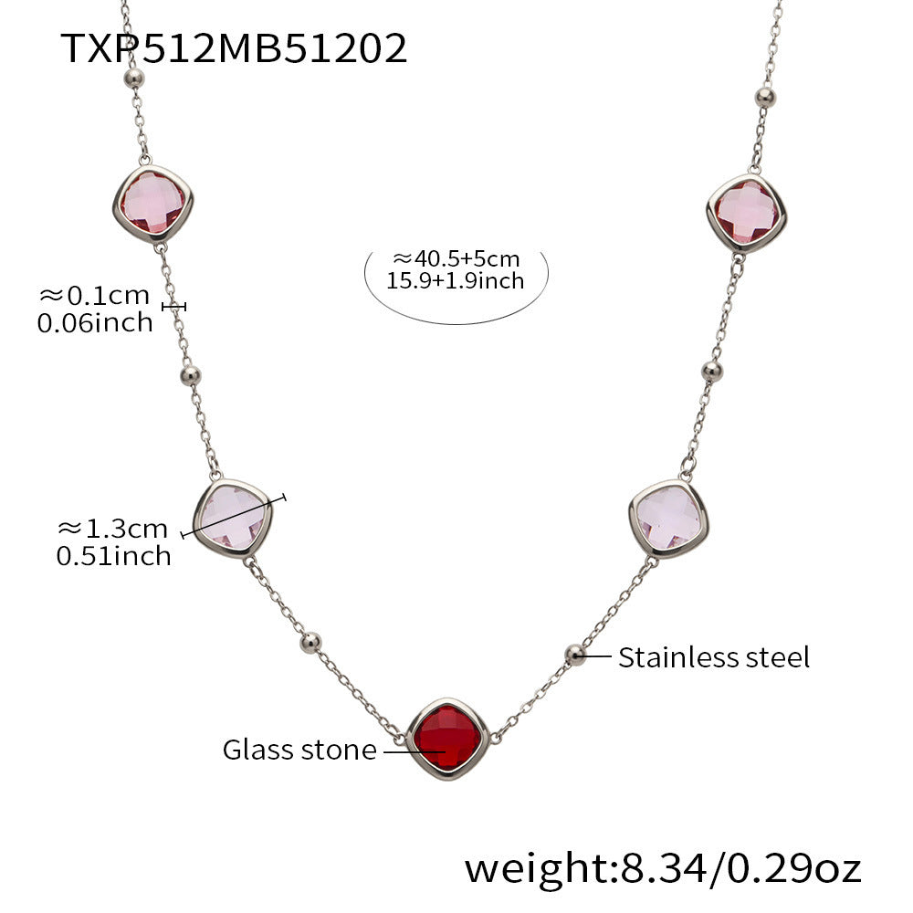 B廠【TXP512】不銹鋼正方形切面玻璃石手鍊項鍊耳環套裝歐美風潮酷氣質珠寶首飾
 25.12-2