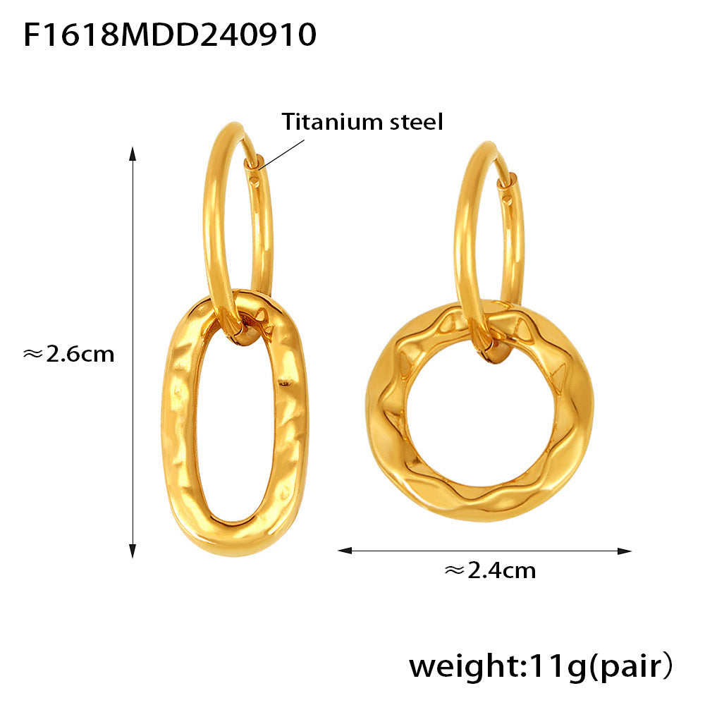 B廠【F1618】跨國熱銷款幾何環扣耳圈復古不對稱設計歐美ins風鈦鋼耳飾品 24.09-3