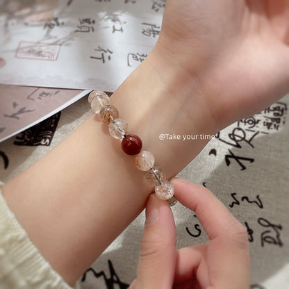 A廠【S247】天然石紅髮晶水晶手串新中式民族風個性設計師款手鍊手鍊 25.03-4