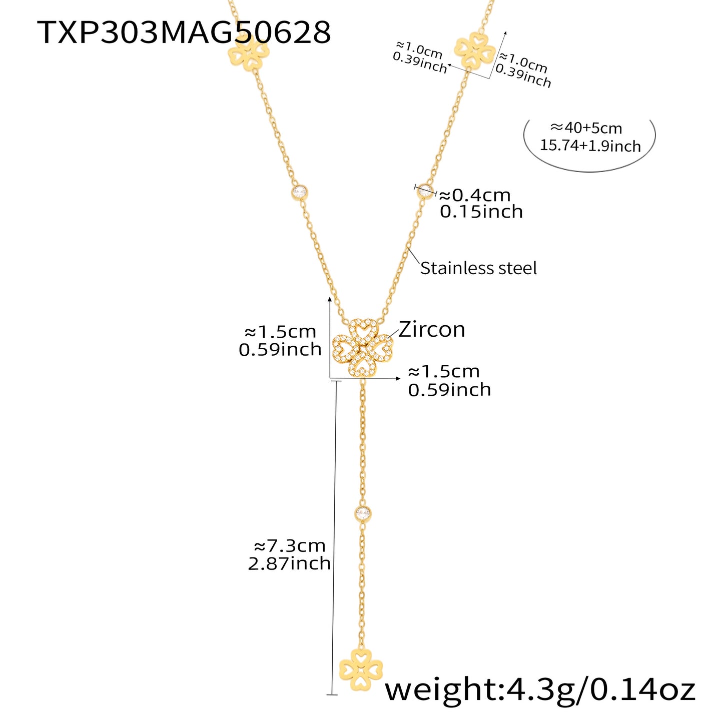 B廠【TXP303】5A鋯石超閃愛心四葉花滿鑽鎖骨項鍊手鍊飾品套裝不銹鋼材質 25.07-2