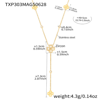 B廠【TXP303】5A鋯石超閃愛心四葉花滿鑽鎖骨項鍊手鍊飾品套裝不銹鋼材質 25.07-2