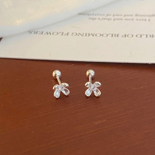 E廠【XDQ10487E】S999純銀小眾設計感花朵耳環女精緻高級四瓣花螺絲鎖扣耳飾潮
 26.06-4