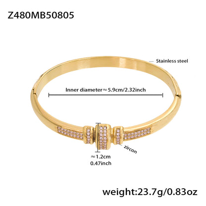 B廠【Z480】歐美新款飾品不鏽鋼竹節滿鋯石卡扣手鐲幾何交叉手鐲不掉色 25.08-3